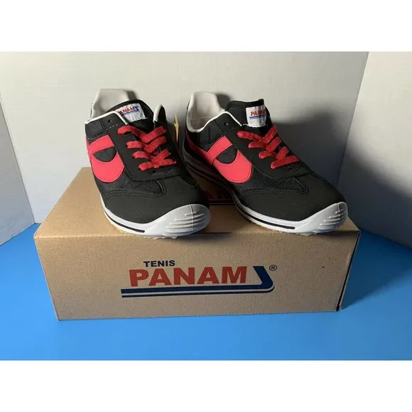 Panam 084 Men’s Hand Crafted Vintage Casual Shoes Black Red 25 New in Box