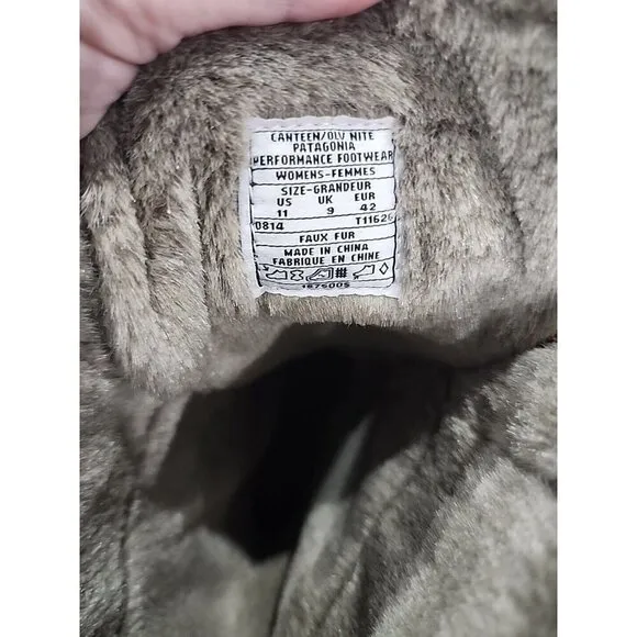 Patagonia Canteen Boots Olive Nite Waterproof Faux Fur Winter Snow Women's 11
