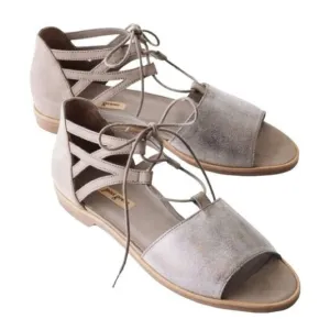 Paul Green Morea Lace Up Sandals in Smoke Truffle Leather Size 9.5 EUC
