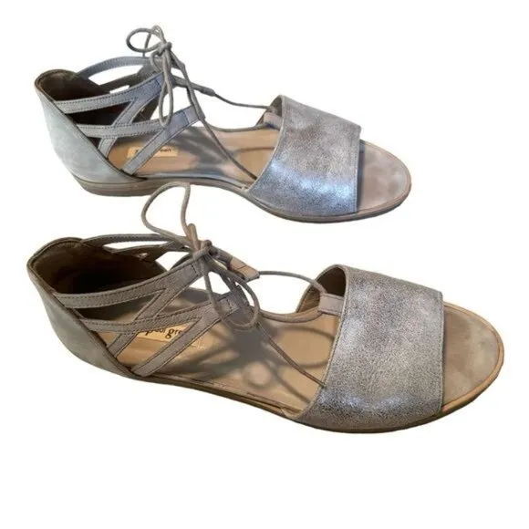 Paul Green Morea Lace Up Sandals in Smoke Truffle Leather Size 9.5 EUC