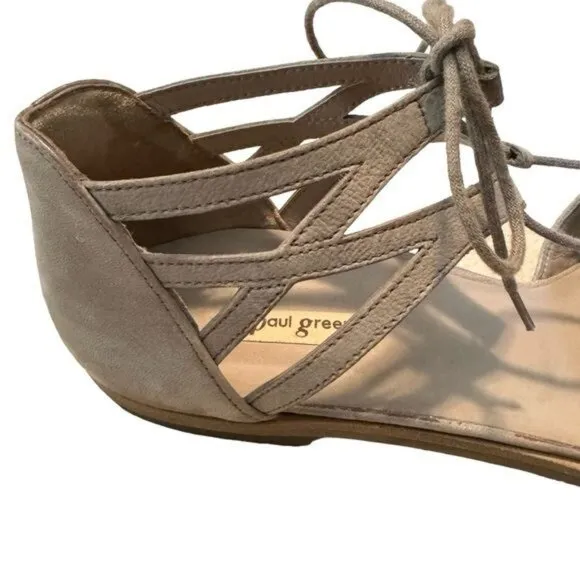 Paul Green Morea Lace Up Sandals in Smoke Truffle Leather Size 9.5 EUC