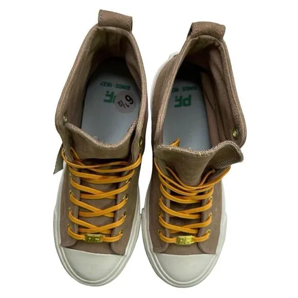 PF Flyers Shoes Beige Sz Men's 6.5 Women's 8 Suede Leather Hightop Sneakers