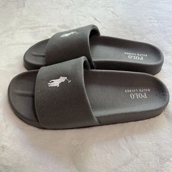 Polo Ralph Lauren Jersey Logo Slipper Sandals Dark Gray Blue 10‎