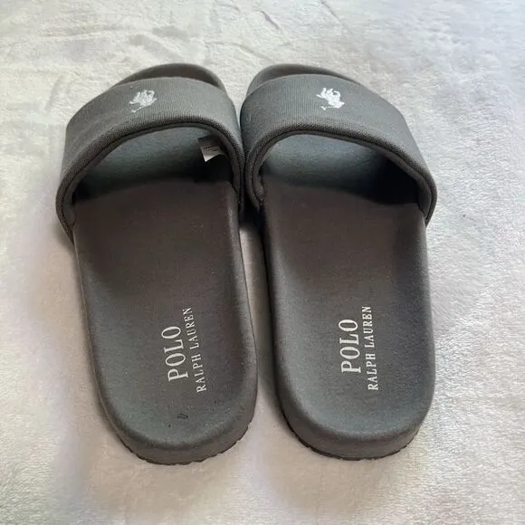 Polo Ralph Lauren Jersey Logo Slipper Sandals Dark Gray Blue 10‎