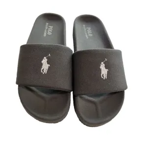 Polo Ralph Lauren Jersey Logo Slipper Sandals Dark Gray Blue 10‎