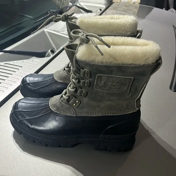 Polo Ralph Lauren Landen Winter Duck Snow Boots black grey Mens 12