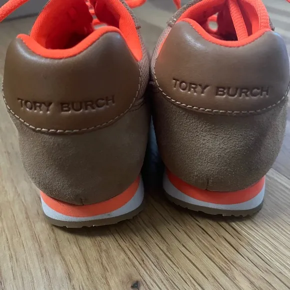 Preowned Tory Burch Sneakers Size 5 Tan Orange Suede