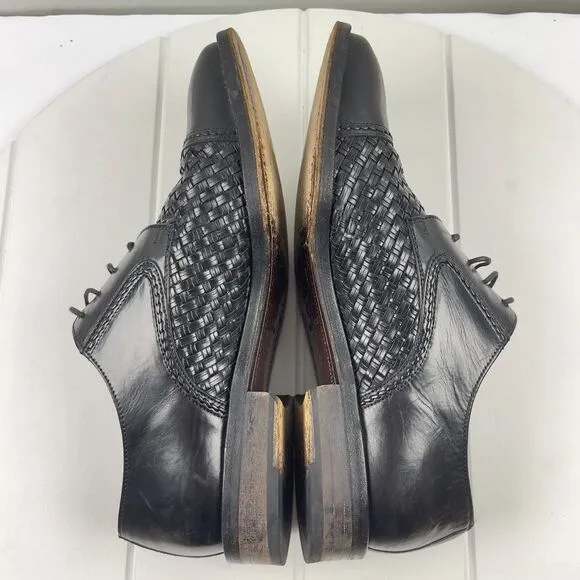 PRINCIPE Oxford Mens 9 Dress Shoes Hand Made Woven Black Leather Captoe ITALY