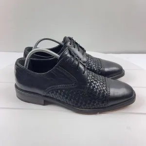 PRINCIPE Oxford Mens 9 Dress Shoes Hand Made Woven Black Leather Captoe ITALY