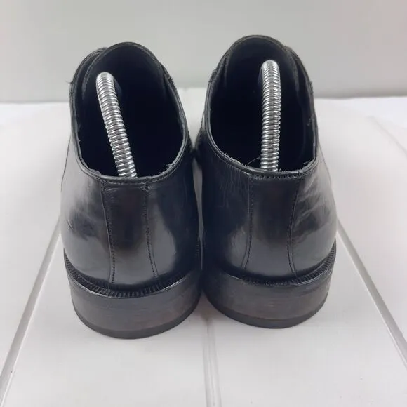 PRINCIPE Oxford Mens 9 Dress Shoes Hand Made Woven Black Leather Captoe ITALY