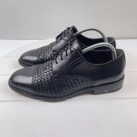 PRINCIPE Oxford Mens 9 Dress Shoes Hand Made Woven Black Leather Captoe ITALY