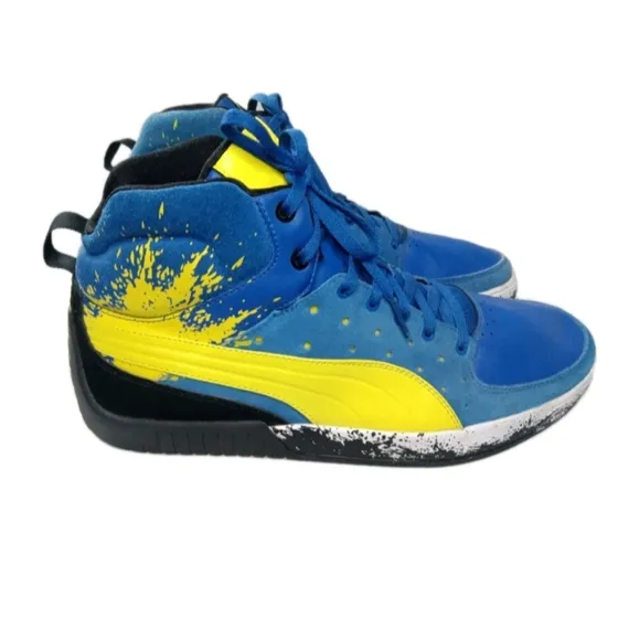 Puma x Subaru Rally Cross Street Mid Sneakers Men's 10.5 Shoes~Skull~Blue Yellow