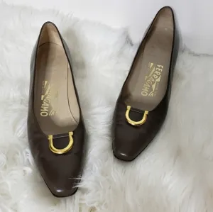 RARE Vintage Salvatore Ferragamo Couture Gancini Shoes Heels Low Walking Spring