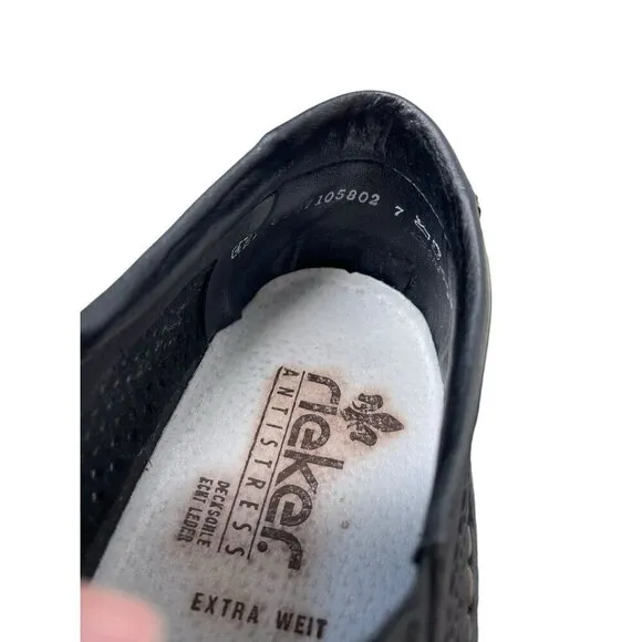 Rieker Antistress Casual Shoes Loafers Mens US Size 12 EU 45 Black Leather Wide