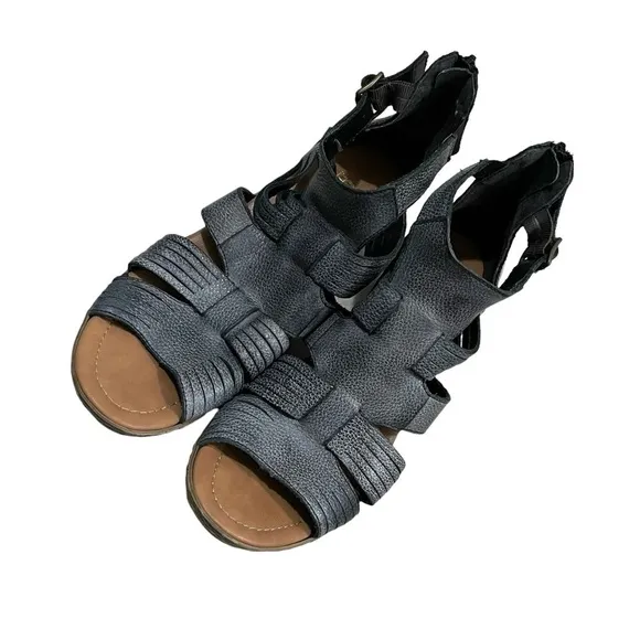 RIEKER Gladiator Heeled Sandals Blue Gray 40
