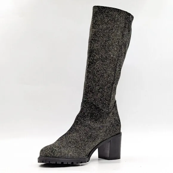 Ross &amp; Snow Women Rosina Gold Glitter Leather Stacked Boots size 9