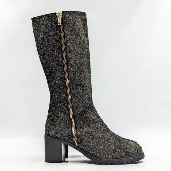 Ross &amp; Snow Women Rosina Gold Glitter Leather Stacked Boots size 9