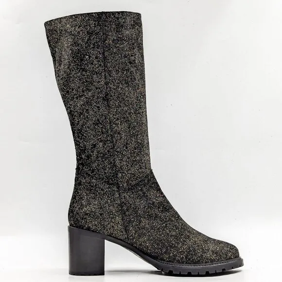 Ross &amp; Snow Women Rosina Gold Glitter Leather Stacked Boots size 9