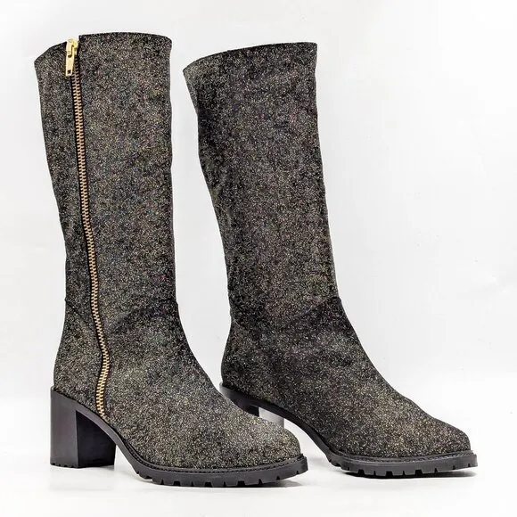 Ross &amp; Snow Women Rosina Gold Glitter Leather Stacked Boots size 9