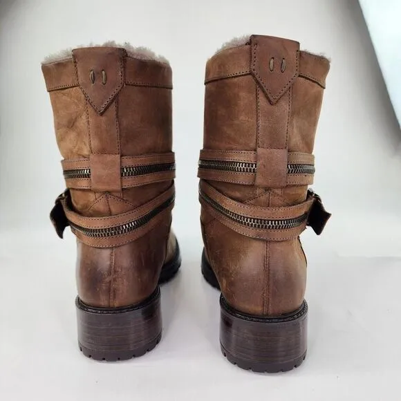 Ross &amp; Snow Cristiana Weatherproof Boots US 10 Leather Rustic Brown Moto Boots