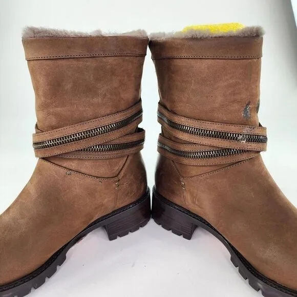 Ross &amp; Snow Cristiana Weatherproof Boots US 10 Leather Rustic Brown Moto Boots