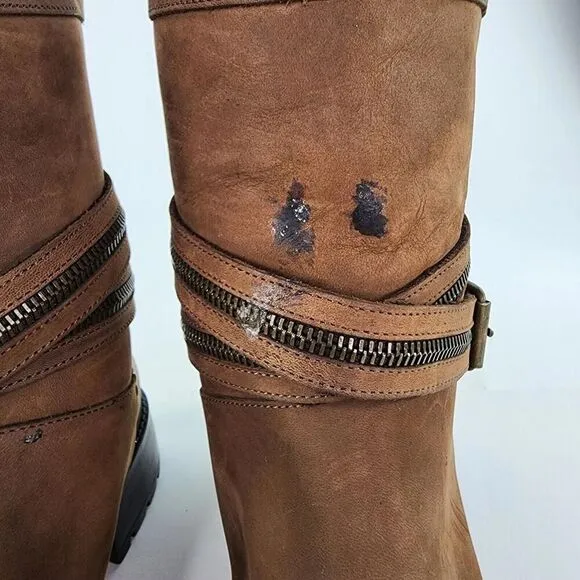 Ross &amp; Snow Cristiana Weatherproof Boots US 10 Leather Rustic Brown Moto Boots