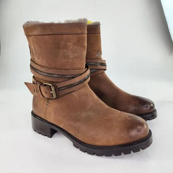 Ross &amp; Snow Cristiana Weatherproof Boots US 10 Leather Rustic Brown Moto Boots
