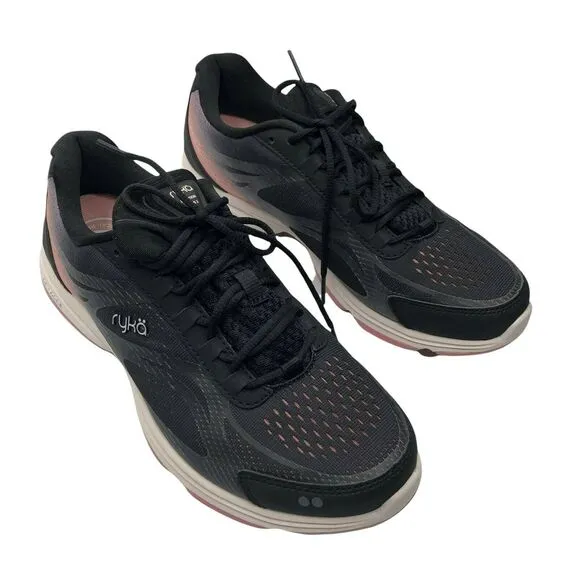 Ryka Womens Devo Plus 2 Running Shoes Active Black Ombre Mesh Lace Up 10M New