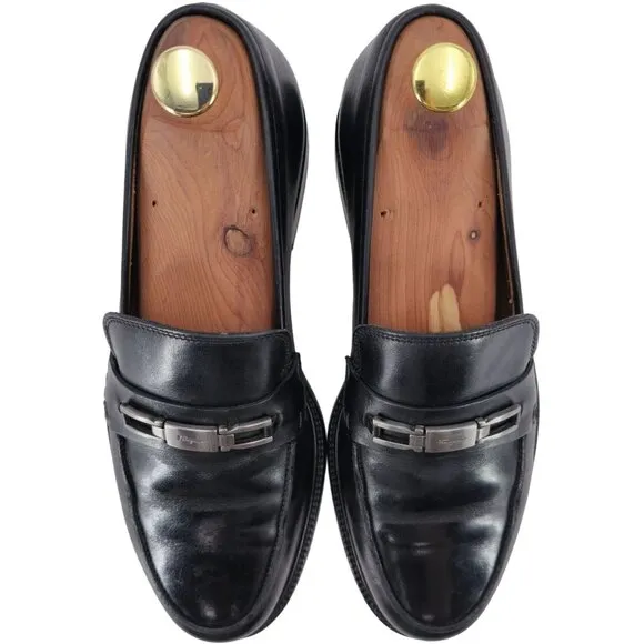 Salvatore Ferragamo Italy Dress Shoes Black Leather Mens size 6.5EEE Bit Loafers