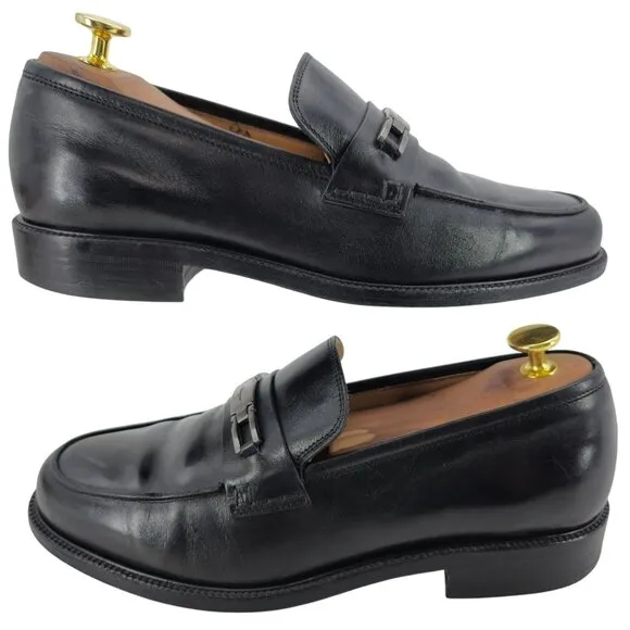 Salvatore Ferragamo Italy Dress Shoes Black Leather Mens size 6.5EEE Bit Loafers