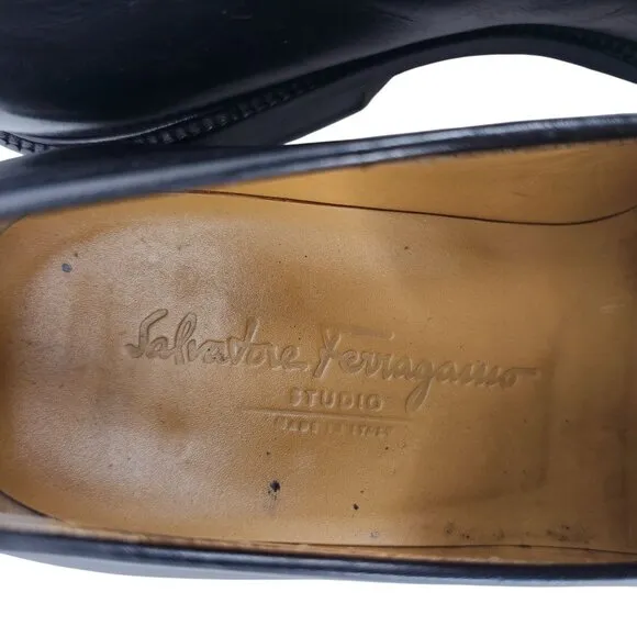 Salvatore Ferragamo Italy Dress Shoes Black Leather Mens size 6.5EEE Bit Loafers