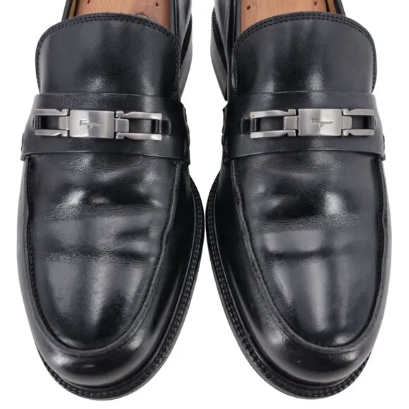 Salvatore Ferragamo Italy Dress Shoes Black Leather Mens size 6.5EEE Bit Loafers