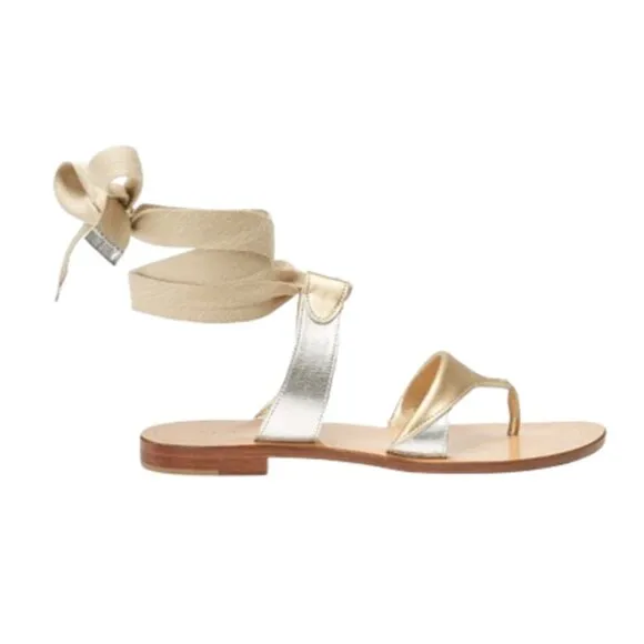 Sarah Flint Grear Gladiator Sandals Womens 37 7 Silver Gold Leather Lace Up