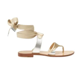 Sarah Flint Grear Gladiator Sandals Womens 37 7 Silver Gold Leather Lace Up