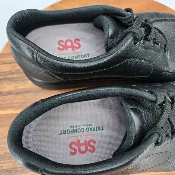SAS Bout Time Shoes Men's 9 Extra Wide Black Leather Casual Walking Sneakers