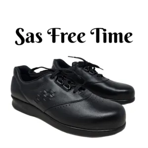 Sas Free Time Womens Sneakers Sz 9.5 Slim Black Leather Lace Ups Walking Shoes
