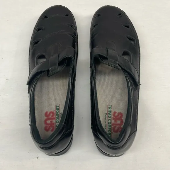 SAS Mary Janes EZ Strap Black Leather Walking Shoes