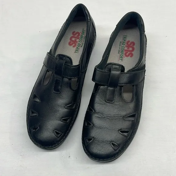 SAS Mary Janes EZ Strap Black Leather Walking Shoes