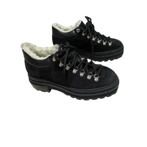 SCHUTZ Lucille Shearling Ankle Hiking Boots Women's Black Size 6B Lace Up Suede