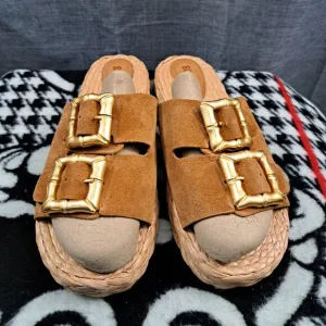 Schutz Sandals Suede Brown Women Size 11B