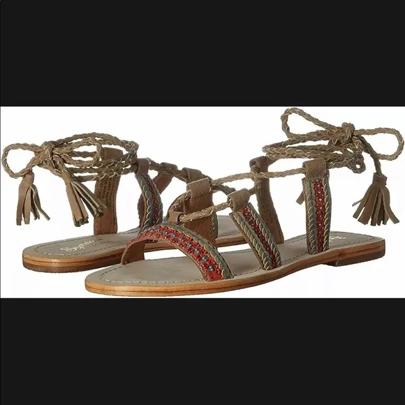 Seychelles NIB In Flight Bohemian Sequin Embellished Taupe Sandals Size 6.5M