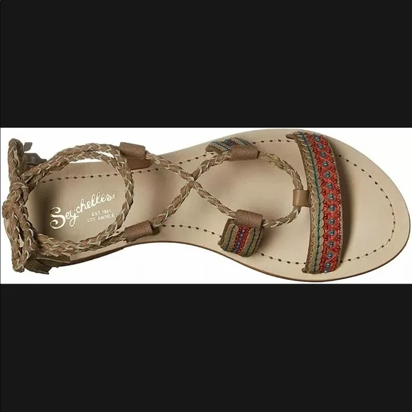 Seychelles NIB In Flight Bohemian Sequin Embellished Taupe Sandals Size 6.5M