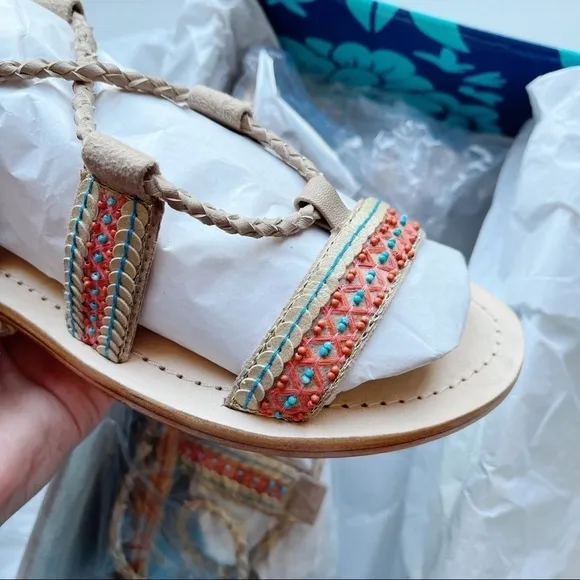 Seychelles NIB In Flight Bohemian Sequin Embellished Taupe Sandals Size 6.5M