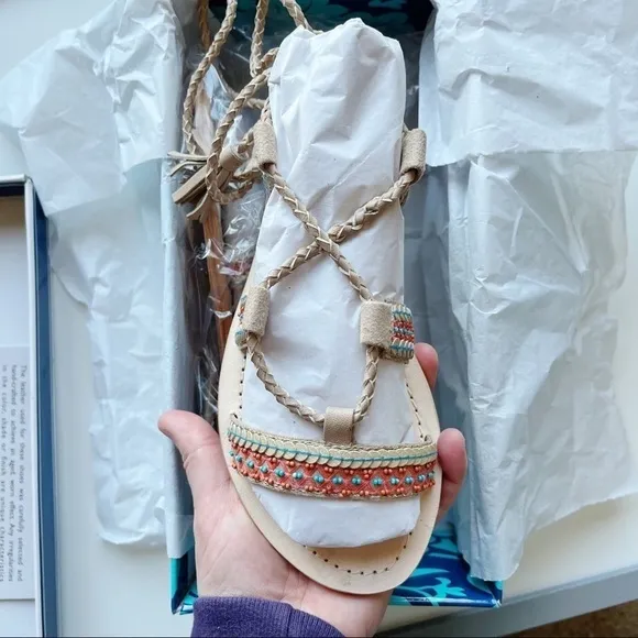 Seychelles NIB In Flight Bohemian Sequin Embellished Taupe Sandals Size 6.5M