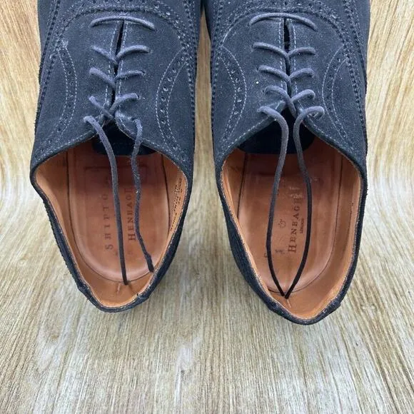 Shipton And‎ Heneage Men's Size 11 UK 10.5 F Black Wingtip Dress Shoes Suede