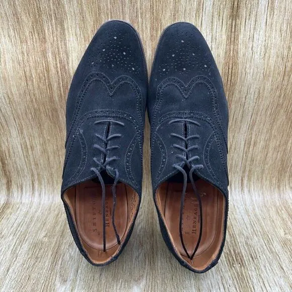Shipton And‎ Heneage Men's Size 11 UK 10.5 F Black Wingtip Dress Shoes Suede