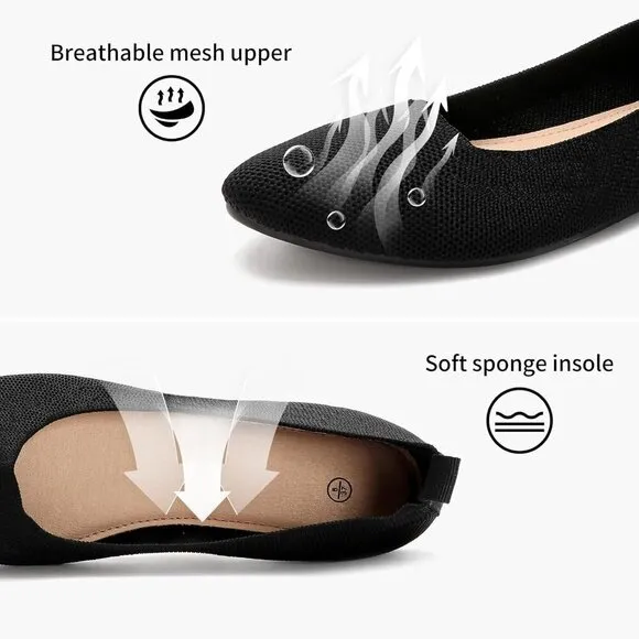 Shupua Flat Shoes Women Black Mesh Pointed Comfortable Slip Ballet Flats Shoes
