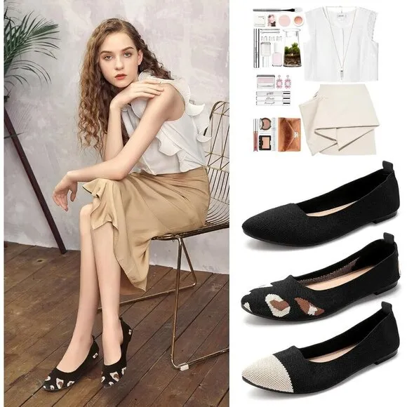 Shupua Flat Shoes Women Black Mesh Pointed Comfortable Slip Ballet Flats Shoes