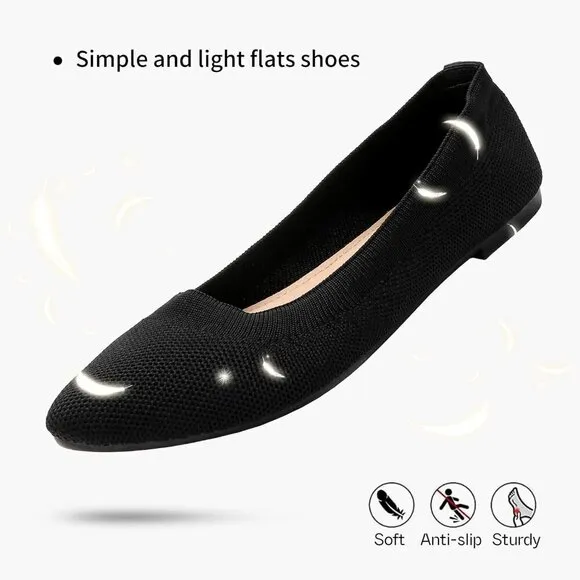 Shupua Flat Shoes Women Black Mesh Pointed Comfortable Slip Ballet Flats Shoes