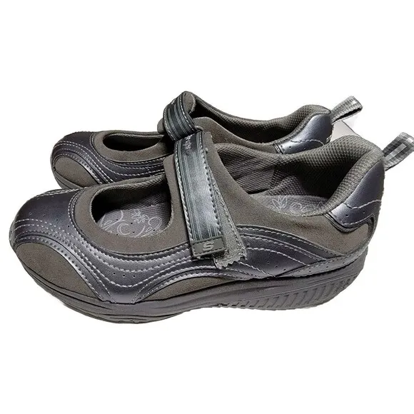 Skechers Shape Ups Gray Mary Jane Sneakers Toning Shoe Womens 7.5 M  Leather